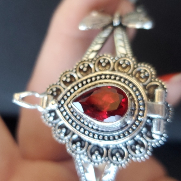 New Garnet 925 Silver Butterflies Poison Cuff Bracelet. - Picture 6 of 14